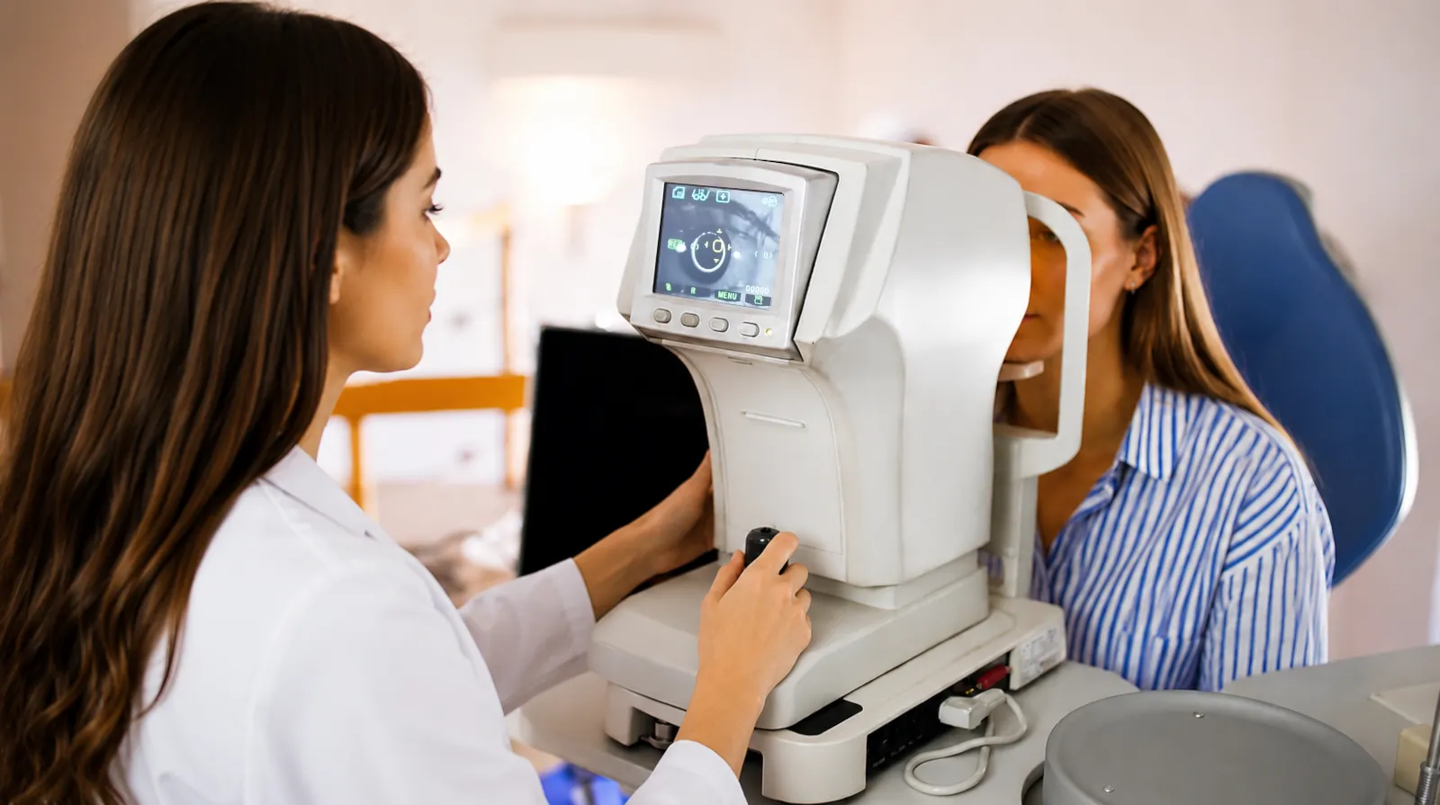 Patient receiving advanced diagnostic eye testing at Appelman Eye Associates